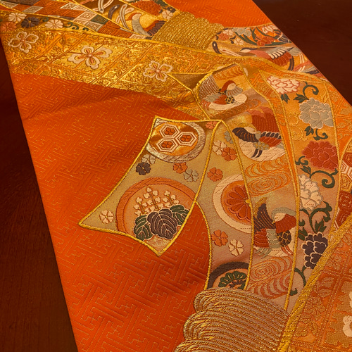 豪華刺繍 正絹テーブルランナーテーブルセンター 帯リメイク 鶴