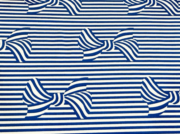 Fiveloaves twofish 110cm x 50cmずつ切売 - Ribbon stripe/Blue 1枚目の画像
