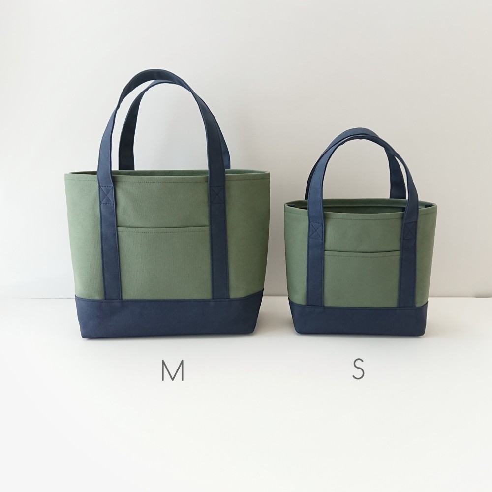帆布トートM｜カーキ×ネイビー｜倉敷織