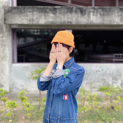 Y.O.U.手工編織單色短帽-暖橘 第2張的照片