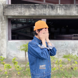 Y.O.U.手工編織單色短帽-暖橘 第3張的照片