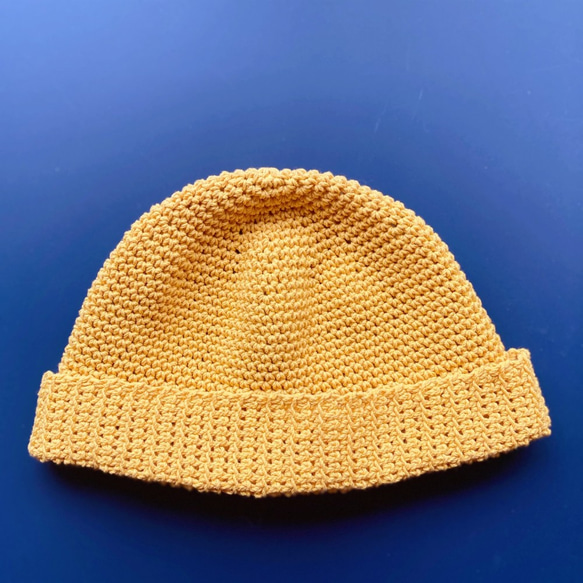 Y.O.U.手工編織單色短帽-深芥末黃 第1張的照片