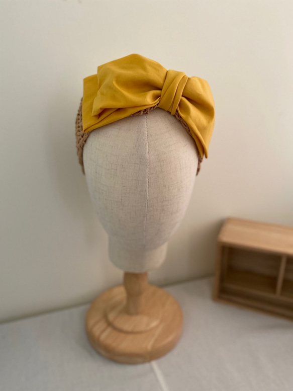 Y.O.U. 手工編織髮帶 -- 夏天麥色拉菲草素色髮帶 Bonbon (黃色) 第2張的照片
