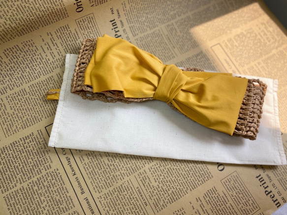 Y.O.U. 手工編織髮帶 -- 夏天麥色拉菲草素色髮帶 Bonbon (黃色) 第6張的照片