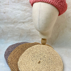 YOU 手織りサマーラフィアベレー帽 - ライトグレー 2枚目の画像