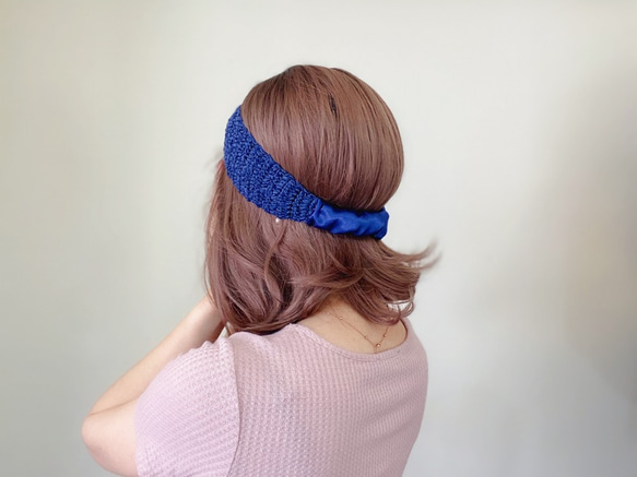 Y.O.U. 手工編織單結緞面髮帶-藍色 第2張的照片