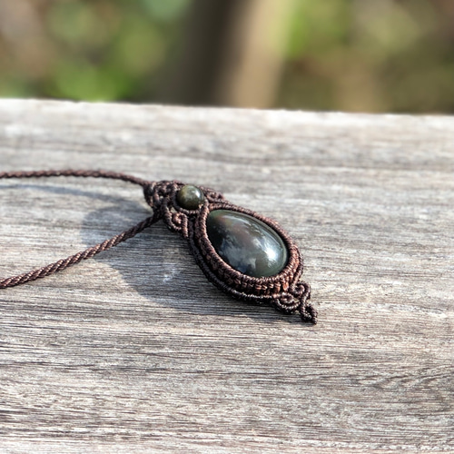 レインボーオブシディアンのマクラメネックレス ネックレス