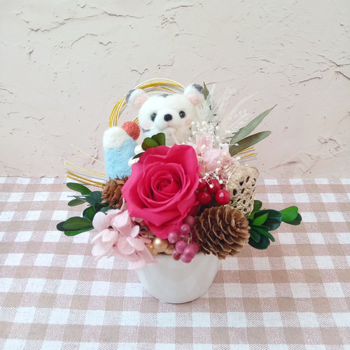 羊毛フェルト トイプードル ディスプレイ棚 フラワーアレンジ