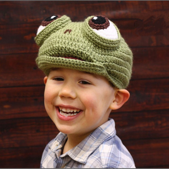 緑のカエルニット帽子 3枚目の画像