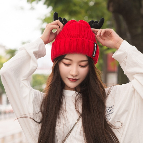 多色かわいい枝角ニット帽子 ニット帽・ビーニー MIKO 通販