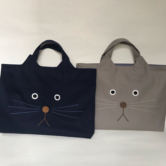 ねこの顔の刺繍レッスンバック　ライトブラウン　お名前刺繍できます！ 7枚目の画像