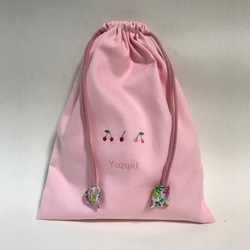 ami様　確認用　さくらんぼ　ピンク　巾着袋　30×22 フリル口給食袋 ami様 確認用 さくらんぼ ピンク 巾着袋 30×22 フリル口給食袋 ami