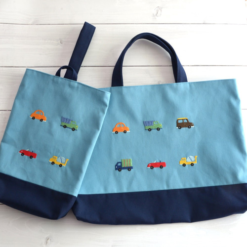 お名前刺繍できます!車の刺繍のレッスンバックとシューズケース お名前刺繍できます!車の刺繍のレッスンバックとシューズケース