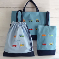 名前刺繍と車の刺繍のコップ袋    ☆巾着袋Sサイズ 7枚目の画像