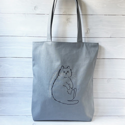 ねこのライン刺繍の帆布トートバック ロングヘアー トートバッグ