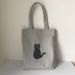 Creema限定 おすわりネコのアップリケ 帆布トートバック 黒ねこ