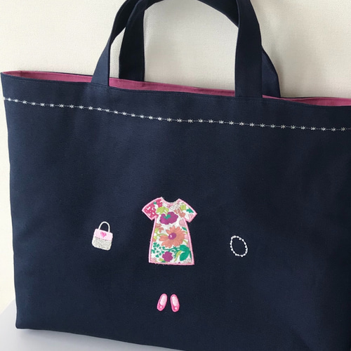 リバティ生地のアップリケのレッスンバック レッスンバッグ Chaton