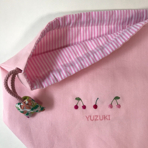 さくらんぼの刺繍の巾着袋 ネーム刺繍入り 3点セット その他入園グッズ