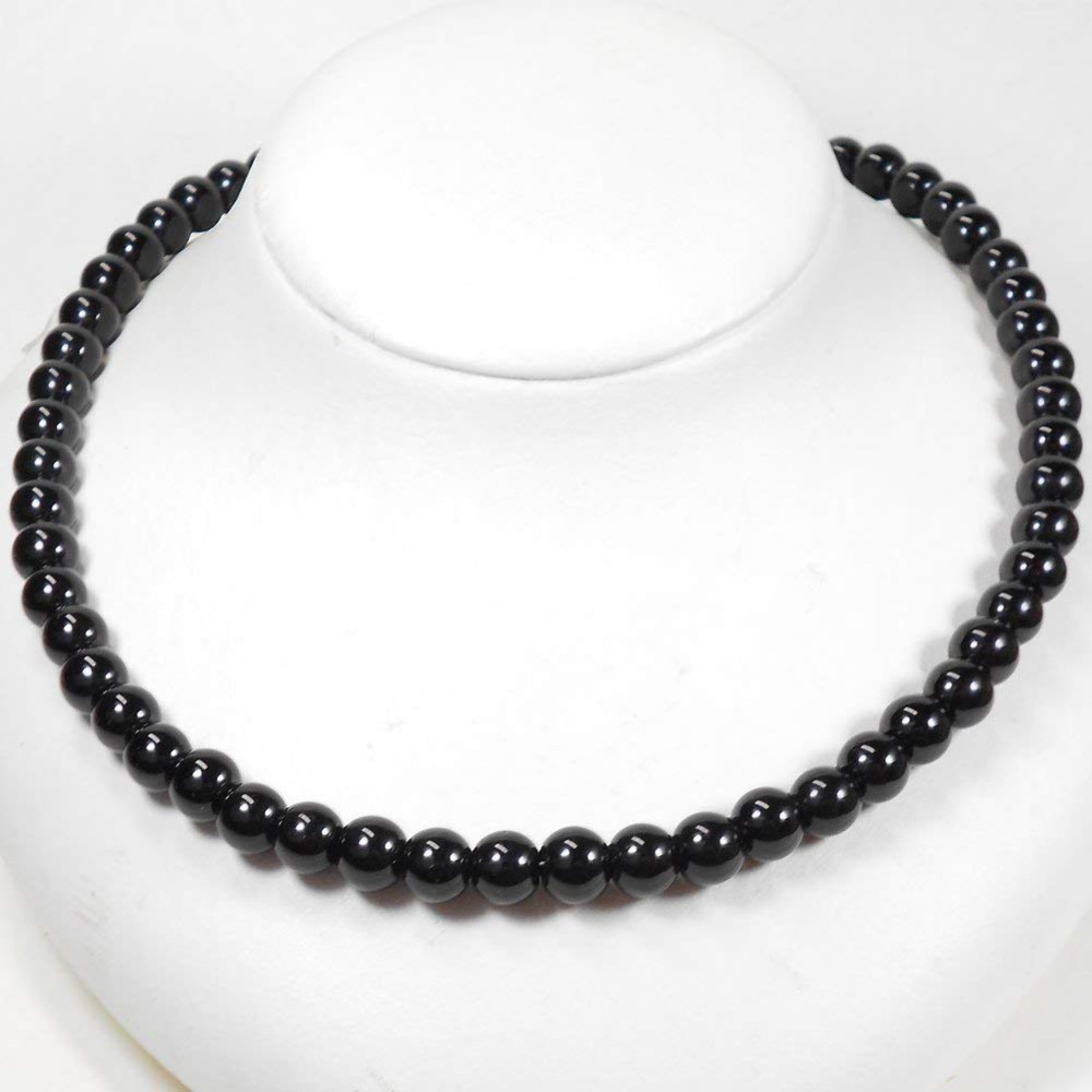 ジェットネックレス synthetic 8.0ミリ玉42センチ イヤリング