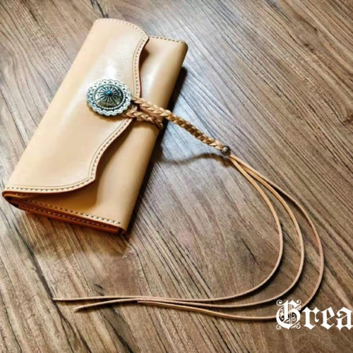 財布　ロングウォレット　ヌメ革　ナチュラル　ハンドメイド　レザークラフト 財布 ロングウォレット ヌメ革 ナチュラル ハンドメイド レザー