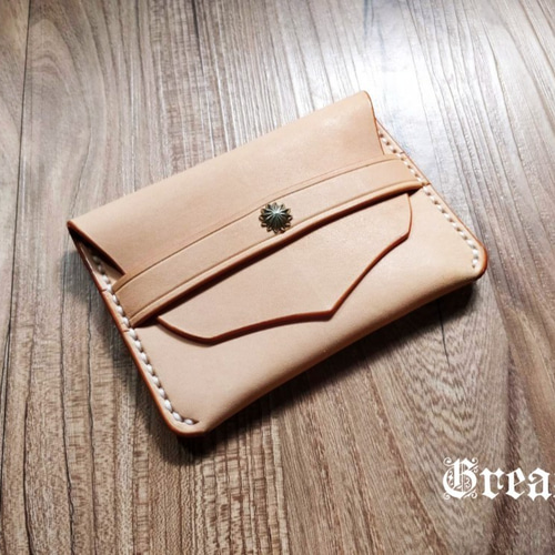 Grease 手縫いハンドメイドレザーカードケース/名刺入れ ヌメ革