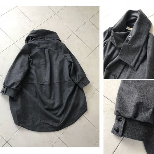 ストール巻きウールハーフコート(グレー) コート onomatopee 通販