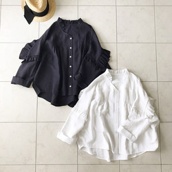 再販♪コットンリネンふんわりフリルブラウス(マスタード・カーキ) 8枚目の画像