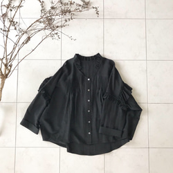 再販♪コットンリネンふんわりフリルブラウス(マスタード・カーキ) 4枚目の画像