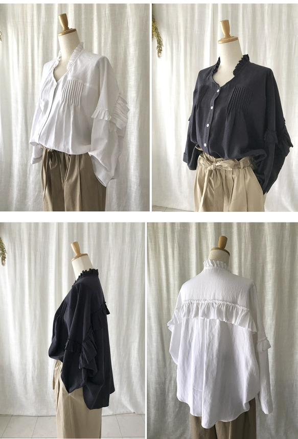 再販♪コットンリネンふんわりフリルブラウス(マスタード・カーキ) 5枚目の画像