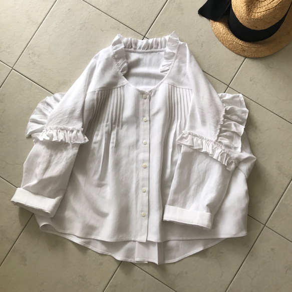 再販♪コットンリネンふんわりフリルブラウス(マスタード・カーキ) 3枚目の画像