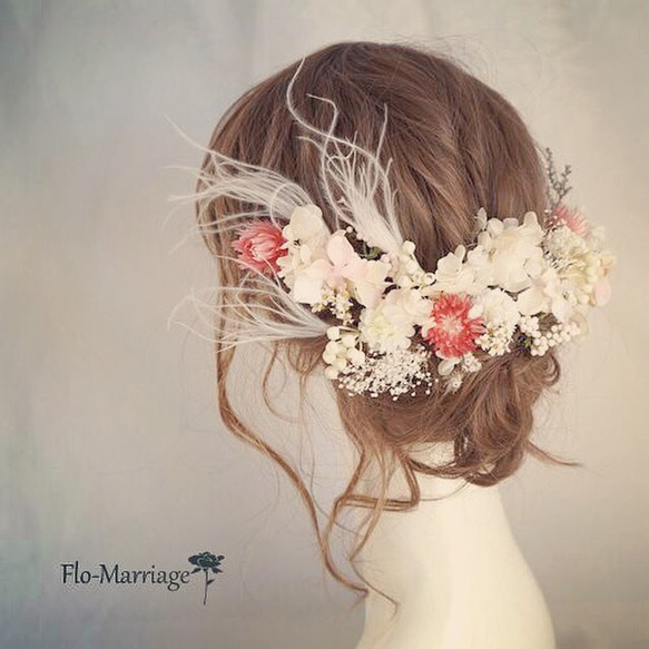 再販 エレガント大人婚♡幻想的フェザーグラスのヘッドドレス 1枚目の画像