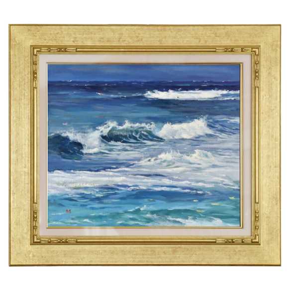 【波の歌-1】 油絵原画 F8サイズ 一点物　豪華プレゼント付き 1枚目の画像