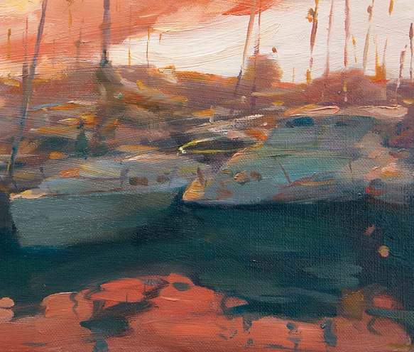 【夕焼けの港湾-1】 油絵　ジークレー・オリジナル版画　F3サイズ〜 2枚目の画像