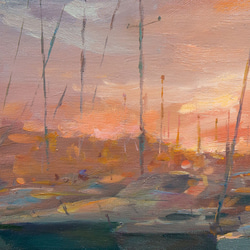 【夕焼けの港湾-1】 油絵　ジークレー・オリジナル版画　F3サイズ〜 3枚目の画像