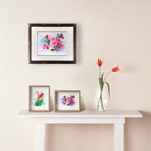 バラ色の朝 」透明水彩原画 F3サイズ 一点物 額付き 豪華なプレゼント