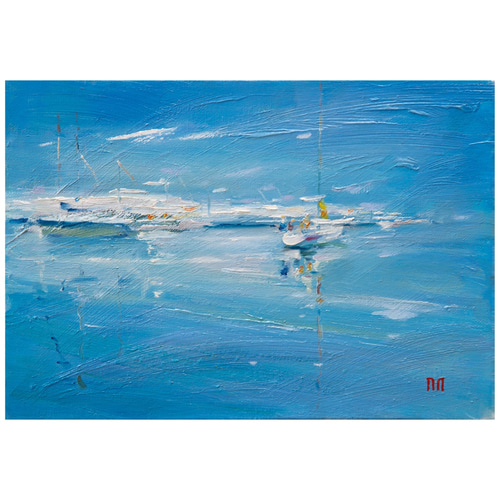 海風】油絵原画 P3サイズ 一点物 イーゼル付 豪華プレゼント付き