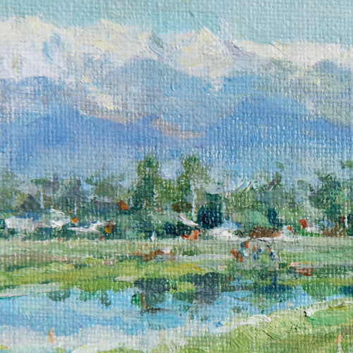 絵画油絵安曇野早春ミニ美