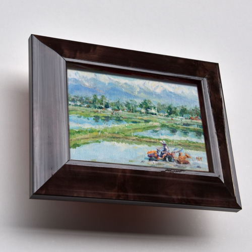 絵画　油絵　安曇野　ミニ美 絵画油絵安曇野早春ミニ美