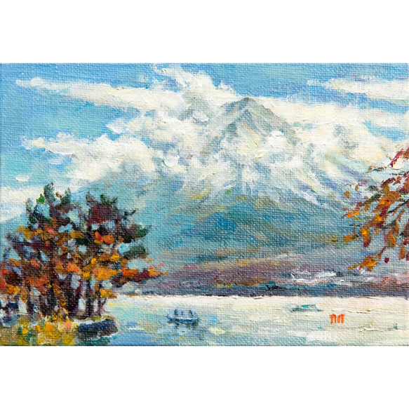 「雲中富士」ミニ油絵原画　額付き・特典付き 6枚目の画像