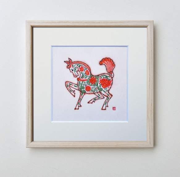 福うま_午(うま) 和紙水彩イラスト原画 額付き 特典付き イラスト