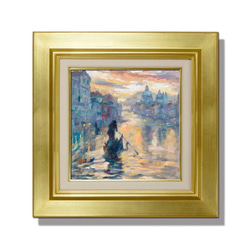 【早朝の運河】油絵原画  SSMサイズ　一点物  額縁付　豪華プレゼント付き 3枚目の画像