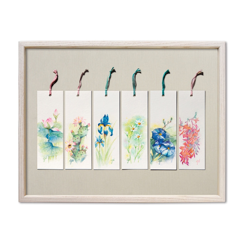 水彩原画_しおり6種」水彩原画セット 額縁付き 特典付き 絵画