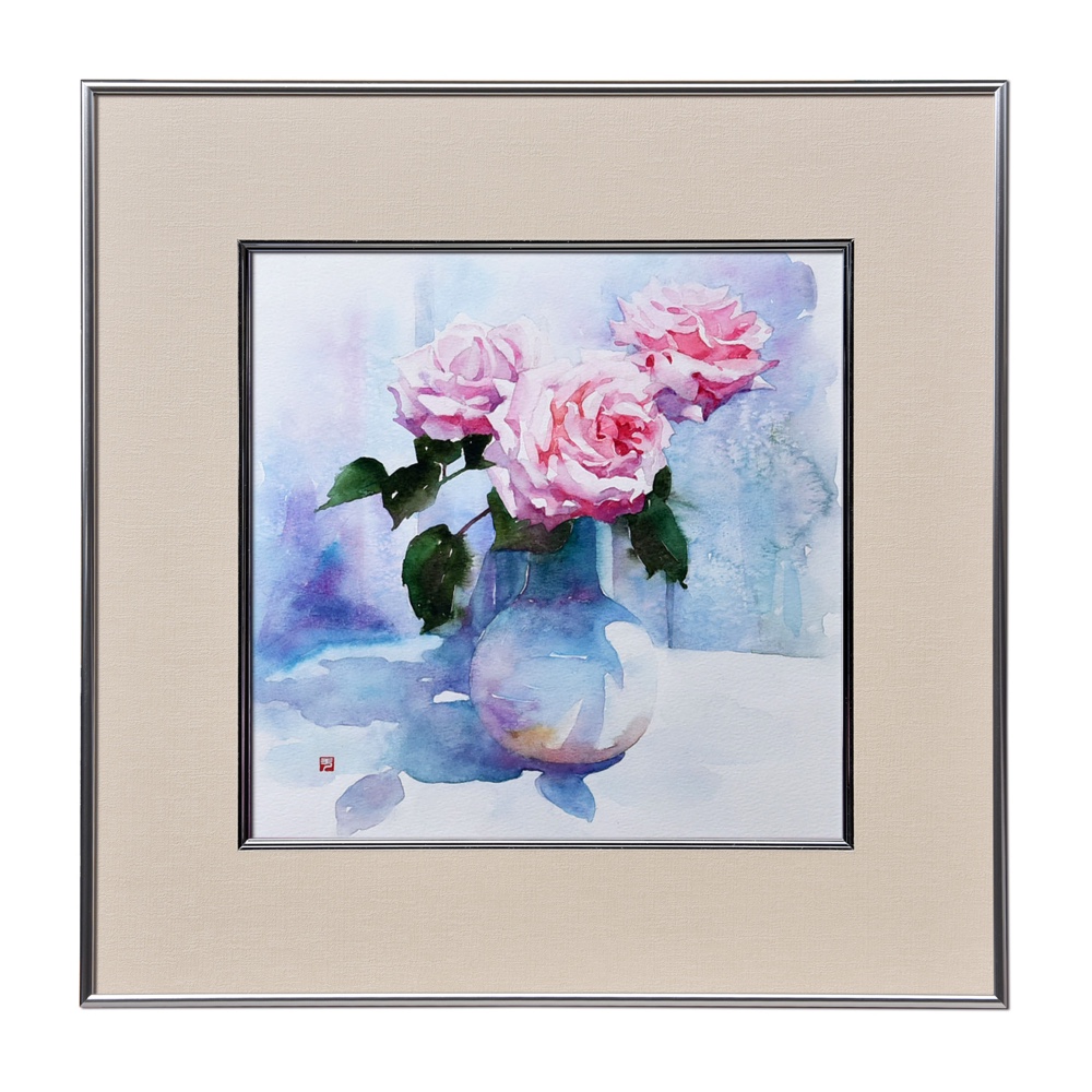 水彩画    額付き一点物 風の花嫁」水彩原画 一点物 額縁付き 豪華プレゼント付き 絵画