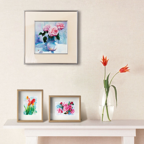 原画　一点もの　白い花-F10 油彩 額縁込み 野菊と秋彩の白馬】 油絵原画 一点物 額縁付 豪華プレゼント付き