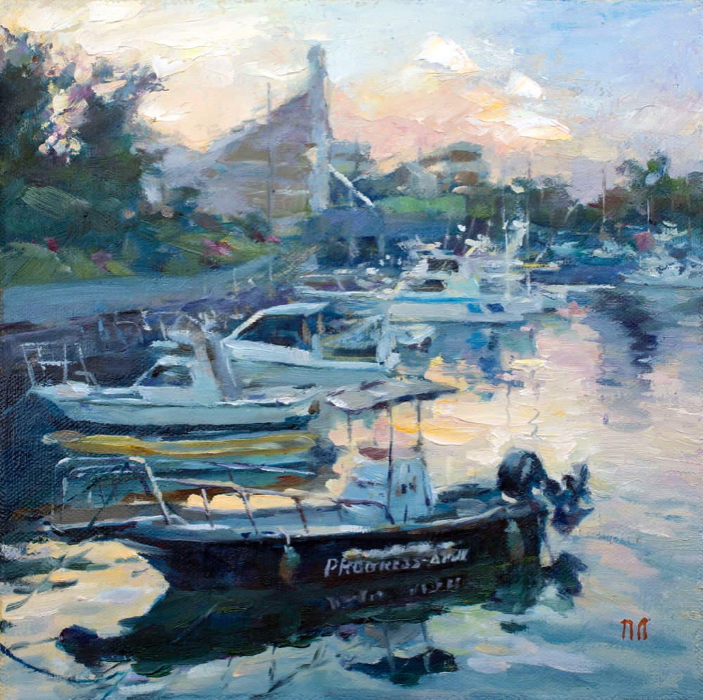 painting size 17 cm　 24 x cm 油絵　夕日　　1991年物　　作者不明（フレームの裏を剥がせると知ることが出来るかも）Oil