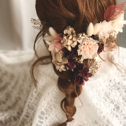 gold×pink purple ヌードピンクの大人可愛い髪飾り ドライフラワー  