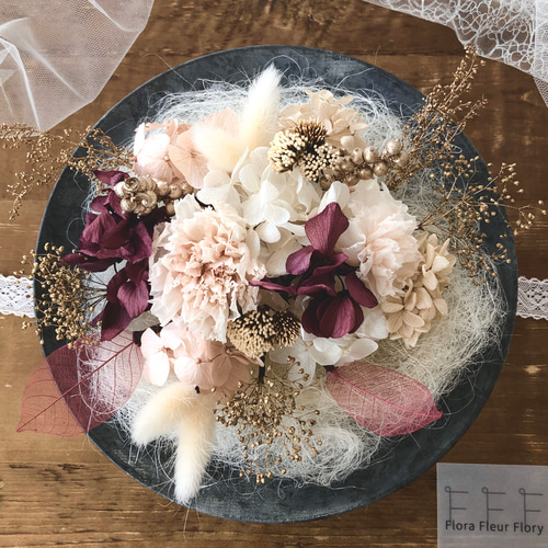 gold×pink purple ヌードピンクの大人可愛い髪飾り ドライフラワー  