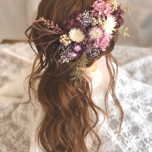 ヘッドドレス～ペッパーベリーのピンクパープルstyle～ 髪飾り ドライ