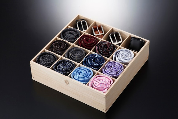 ネクタイ収納桐ケース（桐箱16マスタイプ）[日本製] 見せる収納 桐箱