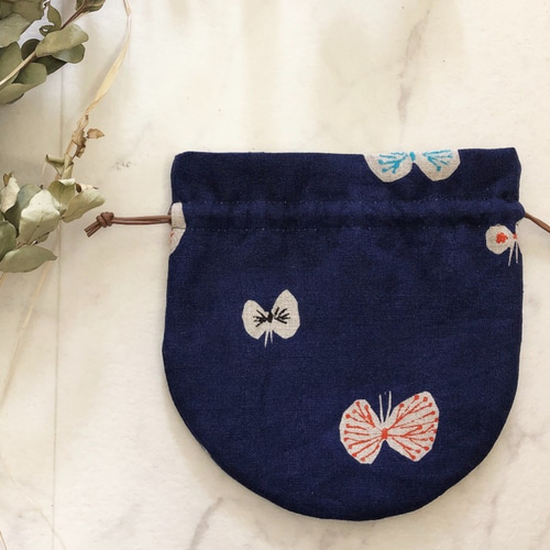 ♡handmade♡ ミナペルホネン　　まぁるい底の巾着バッグ まる底巾着バッグ(ミナペルホネン タンバリン柄)グレーグリーン